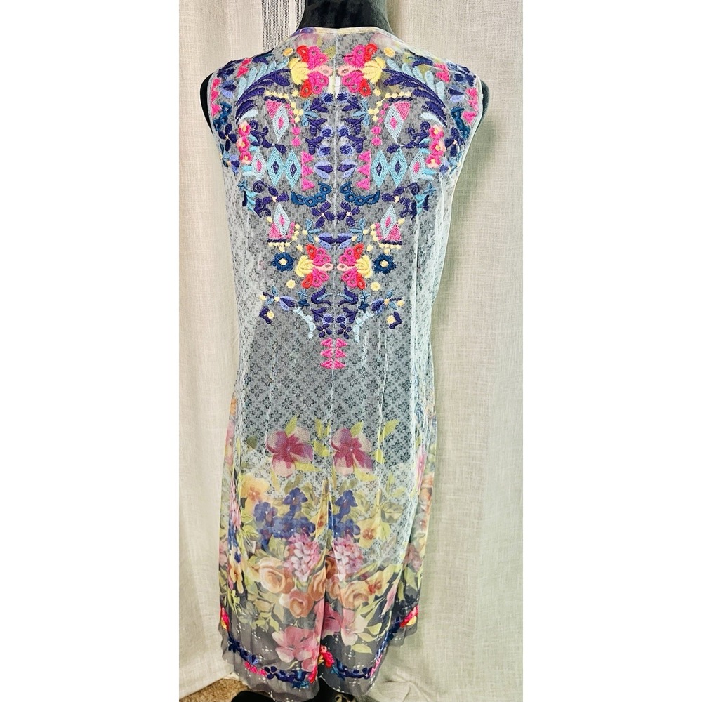 Johnny Was BIYA Rhandi Mesh Dress Floral Embroidered Sleeveless NO Slip Medium - Picture 3 of 10